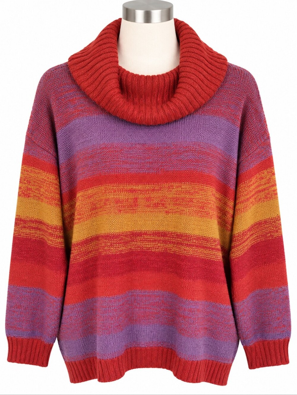 Curations Womens Sweater Size XL NWT Cowl Neck Striped Autumn Tones Long Sleeve